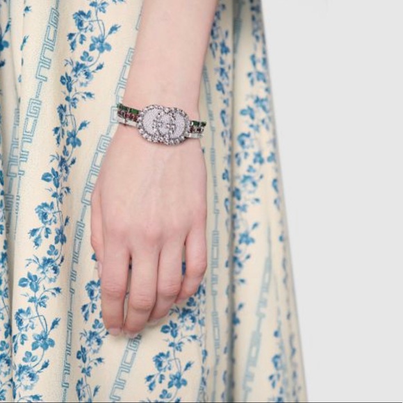 NEW Gucci Web GG Red Green Crystal Bracelet Size M - Picture 3 of 14